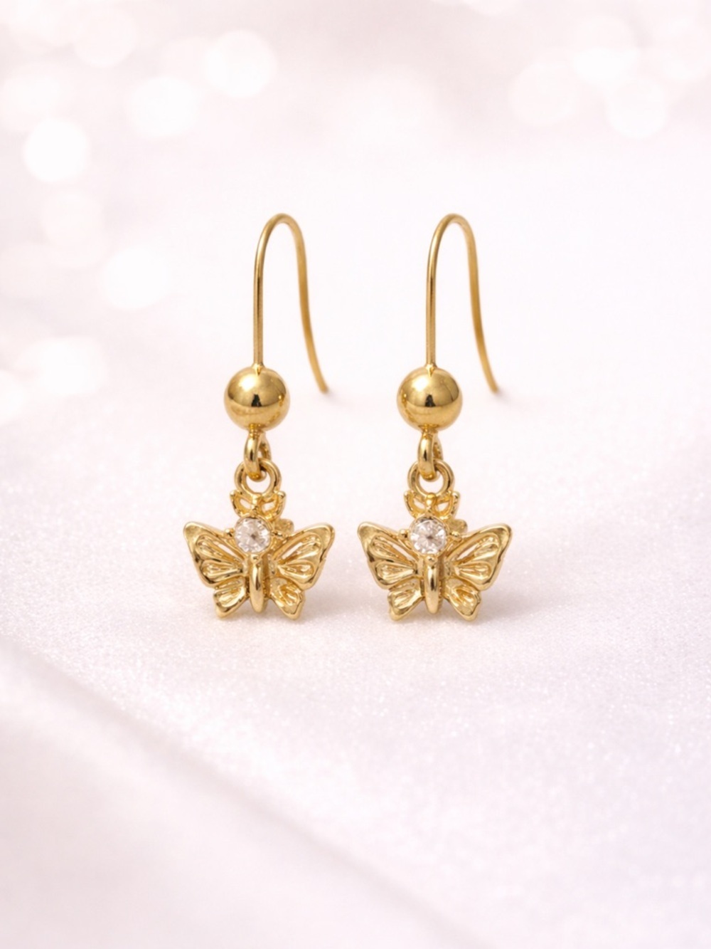 Gold Butterfly Drop Earrings - Elegant Women's Jewelry